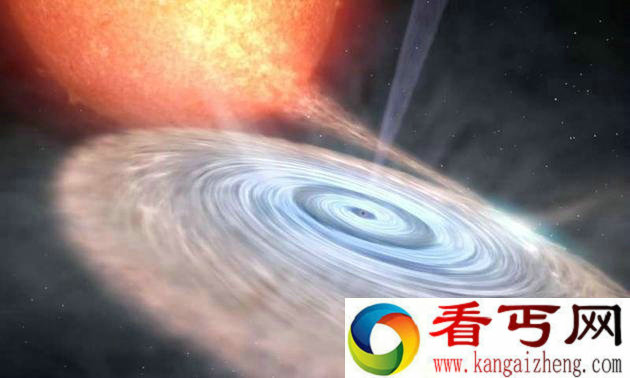 围绕着天鹅座V404黑洞的吸积盘(艺术图)。加那利大型望远镜探测到该吸积盘中存在着强烈的中性物质风