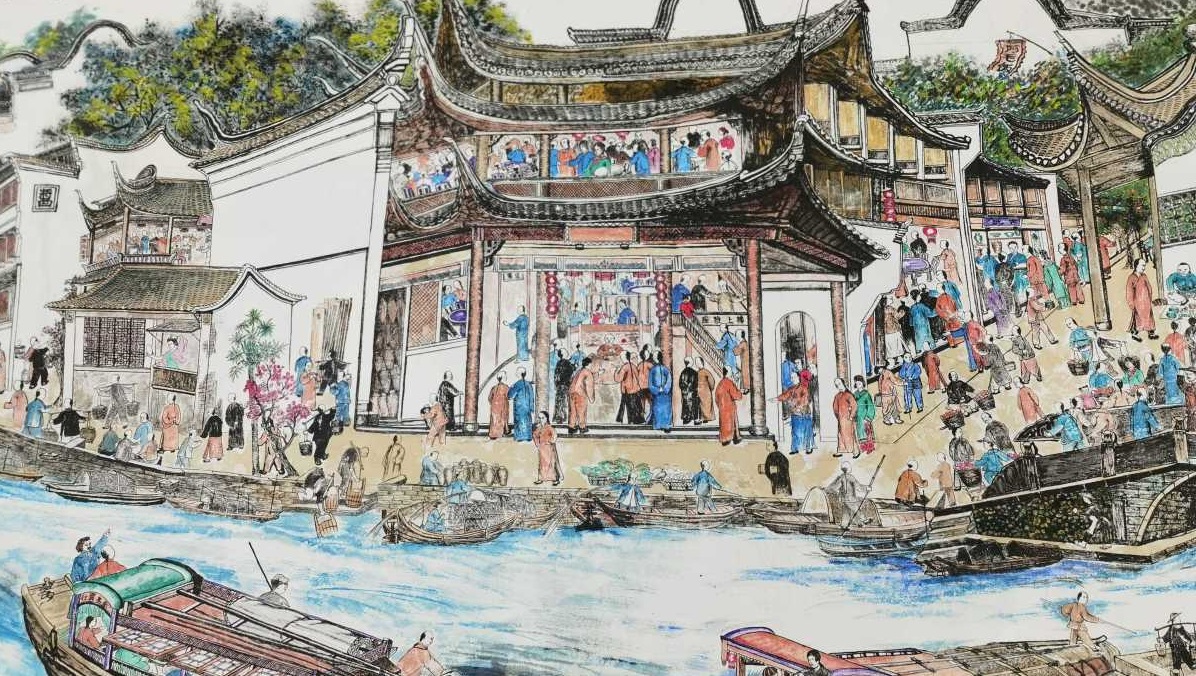 永康发现神秘壁画泼水后现西湖繁华全景图