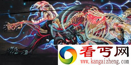 街头解剖艺术绘画 恐怖之中充满艺术气息