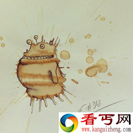 随洒成画的咖啡渍怪物