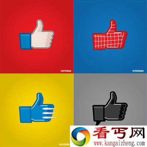 Facebook“赞” 艺术家设计的超级英雄版