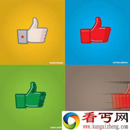 Facebook“赞” 艺术家设计的超级英雄版