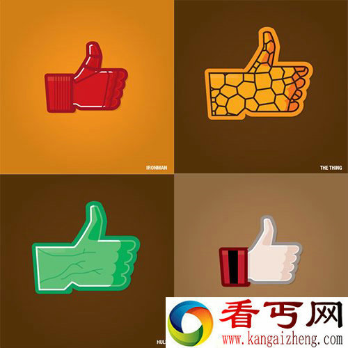 Facebook“赞” 艺术家设计的超级英雄版