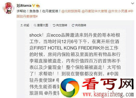 刘涛丹麦丢价值400万财富 随身都带那么多钱吗？