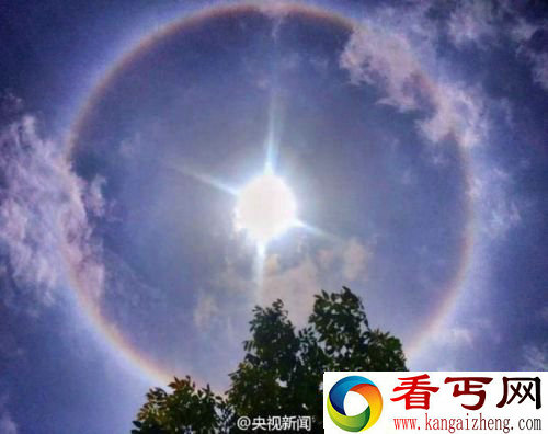 汉中罕见日晕景象 巨大光环笼罩太阳四周