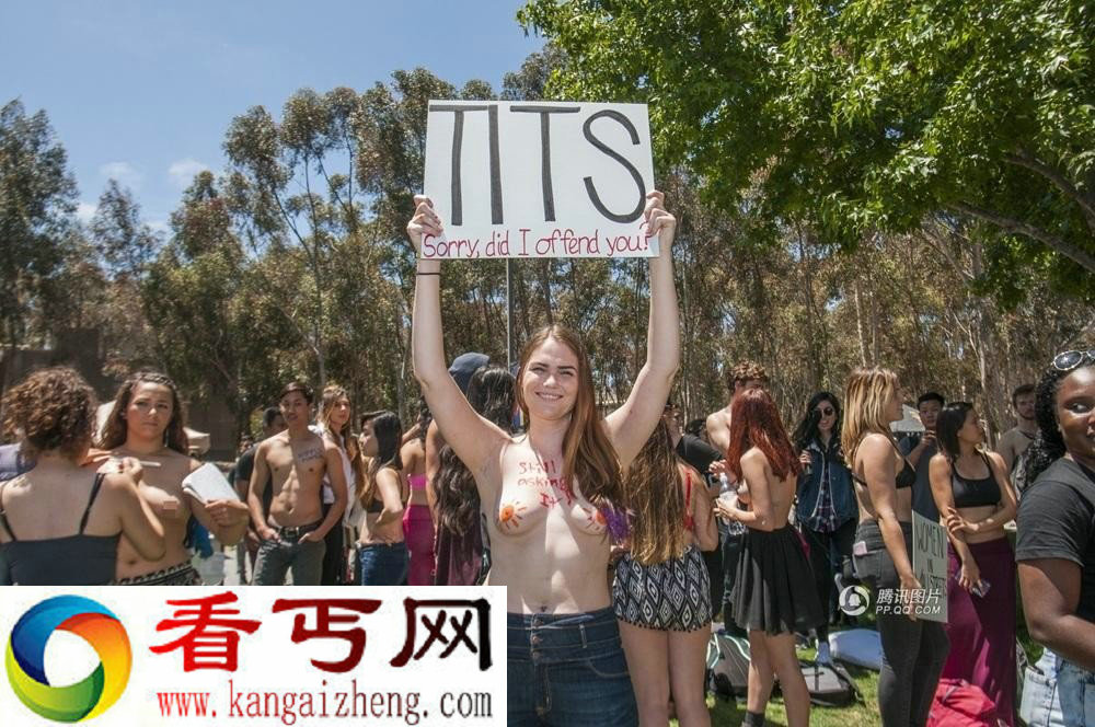 美女赤裸上身示威 抗议性别歧视