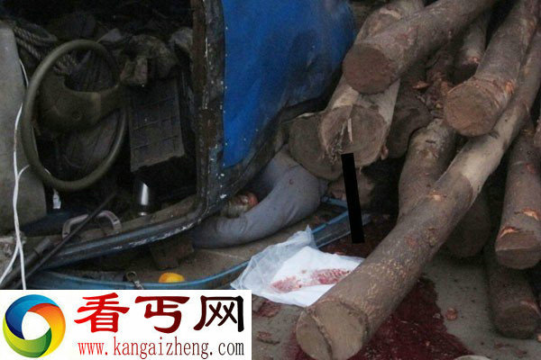 浙江满载木头小货车侧翻 将司机压死在车轮下