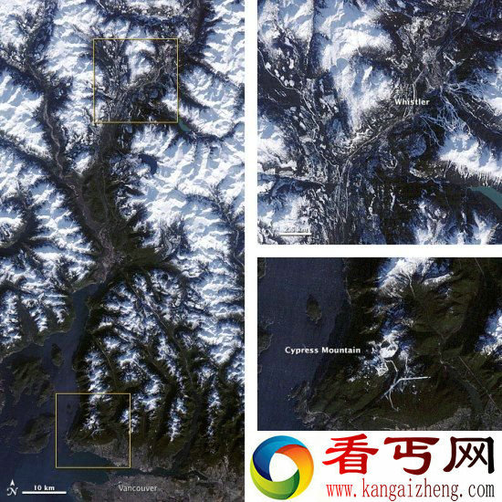 卫星上的改进型主题测绘议捕捉到温哥华冬奥会比赛场地的详细分布图