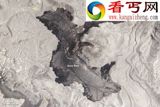 每日卫星照智利火山喷发后熔岩流动(图) 智利火山喷发后熔岩流动