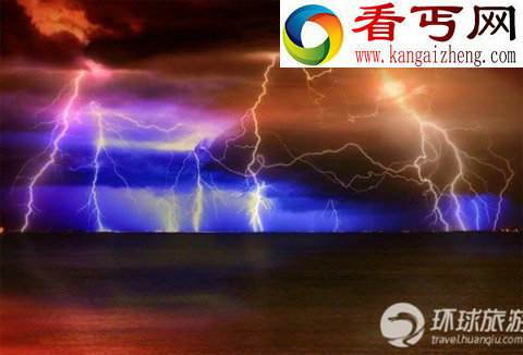 全球奇特自然景观 地平线上闪电日落
