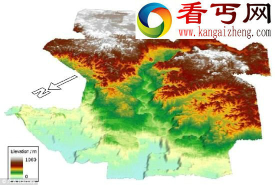 通过测量水下声波在遭遇不同地形时产生的回声,科学家创建了这幅3D图像,呈现北大西洋海底的地貌 大西洋海底发现5600万年前古代沉山与河床