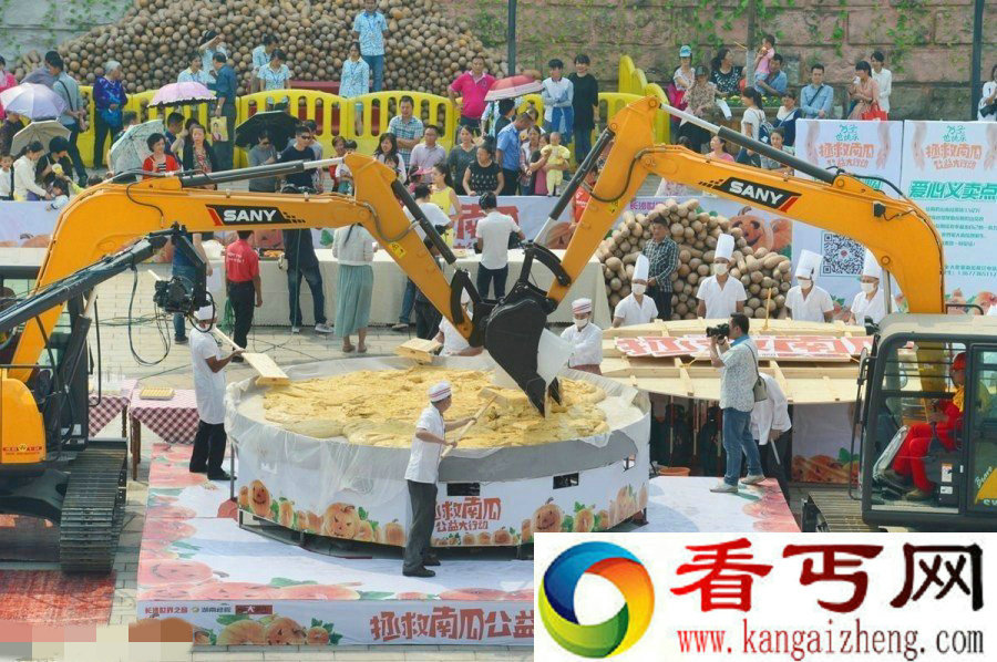长沙现1863斤巨型南瓜饼 挖掘机搅拌原料~~整这玩意儿有意思吗(图6) 长沙现1863斤巨型南瓜饼 挖掘机搅拌原料~~整这玩意儿有意思吗